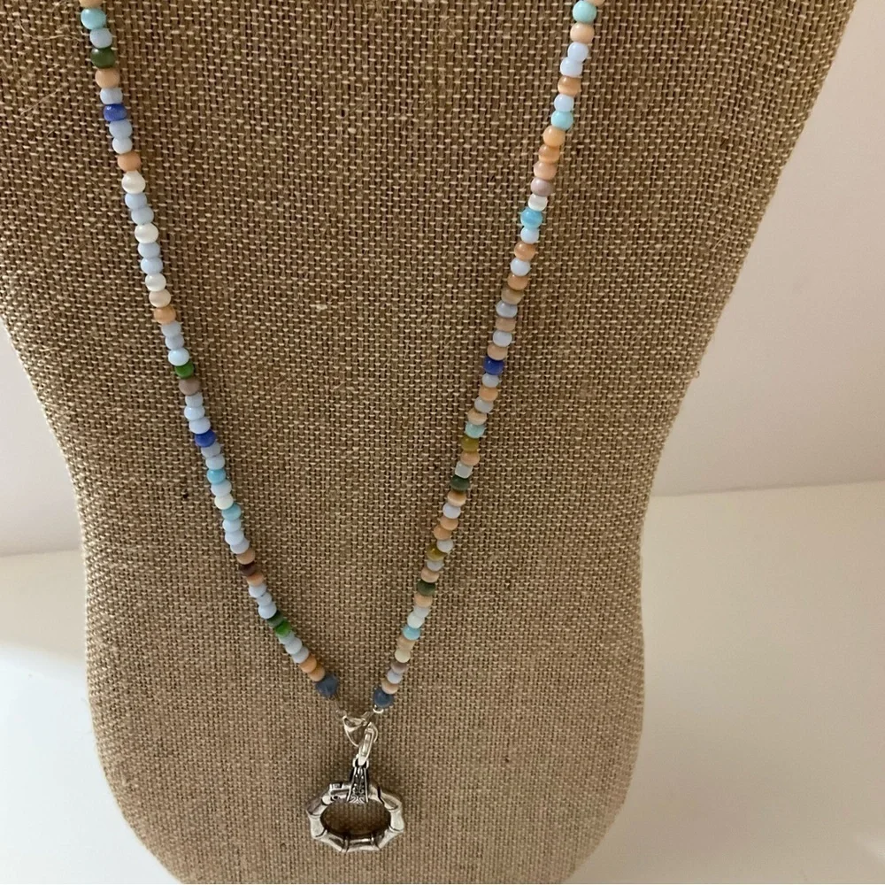 Hand Crafted Eyeglass Necklace Holder Gemstones Blue Beige Green Multi 26 inches